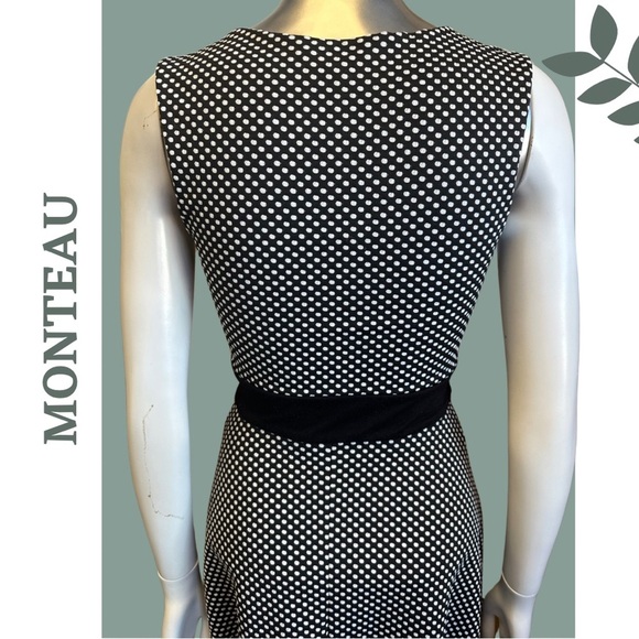 🛍️3/$40 Monteau A-Line Sleeveless Dress Black Whitee Polka Dot Cut Out Sz Small - Picture 6 of 7